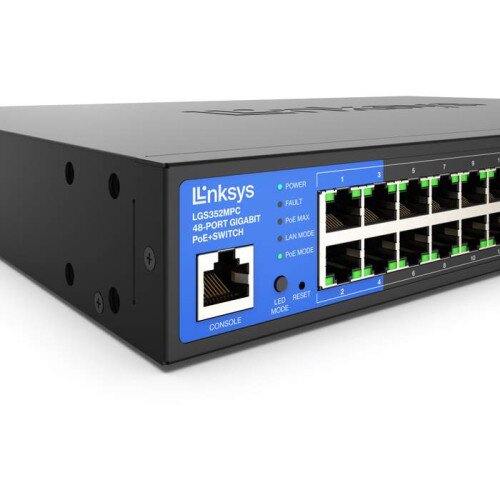 Linksys Business Switch - 48-Port Managed Gigabit PoE+ Switch with 4 10G SFP+ Uplinks 740W TAA Compliant LGS352MPC