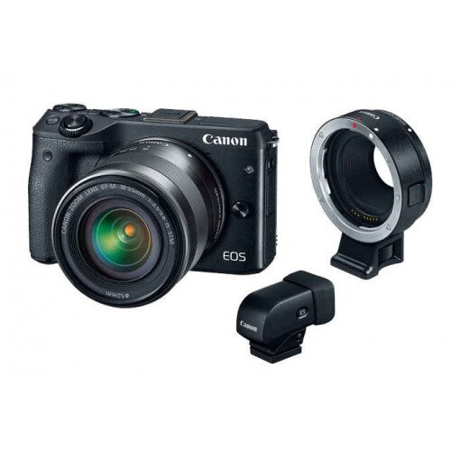 Canon EOS M3 EF-M 18-55 with Mount Adapter EF- EOS M and Electronic Viewfinder EVF-DC1 Mirrorless Camera