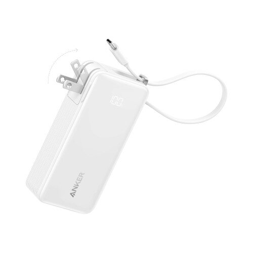 Anker 3-in-1 Power Bank (10K, Fusion, Built-In USB-C Cable) - Classic White