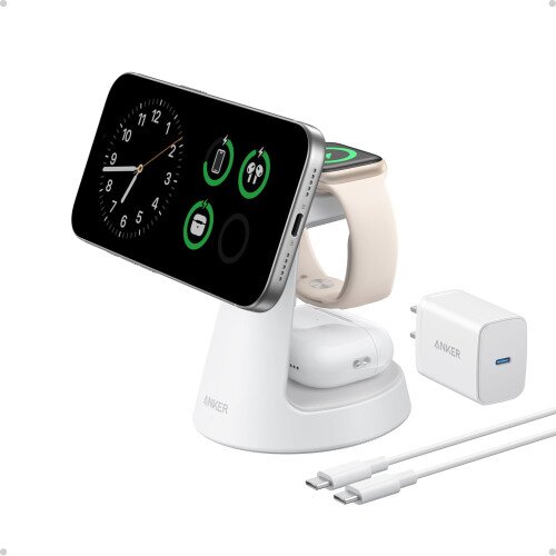 Anker MagGo Wireless Charging Station (3-in-1, Dock Stand) - Aurora White