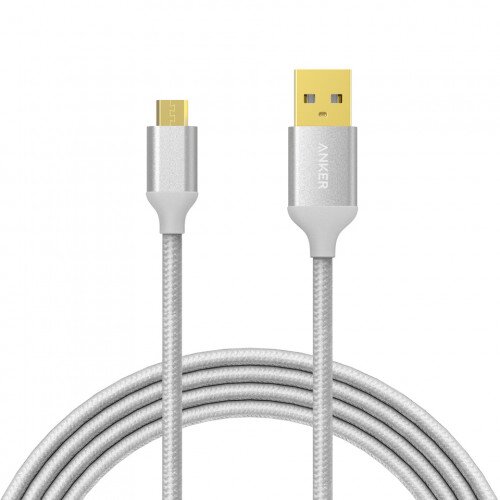 Anker Micro USB Cables Gold-Plated Connectors - 6ft - Silver