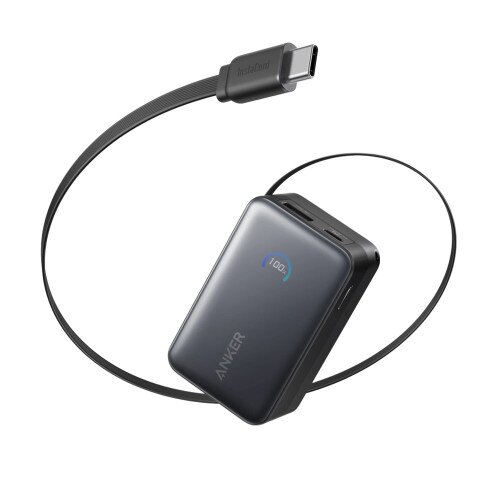 Anker Nano Power Bank (10K, 45W, Built-In Retractable USB-C Cable) - Black
