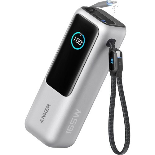 Anker Power Bank (25K, 165W, Built-In and Retractable Cables) - Silver