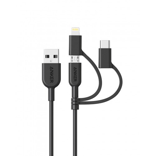 Anker 321 USB-A to Lightning Cable (3 ft 3-in-1) - Black