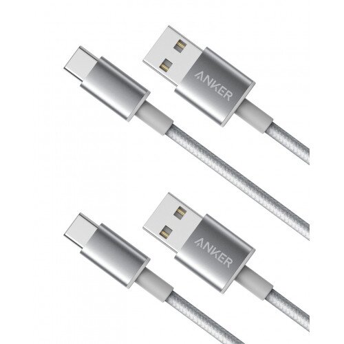 Anker Premium Double-Braided Nylon USB-C to USB-A Cable 2-Pack 3ft - Silver