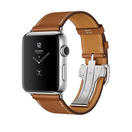 Apple Watch Hermes Series 2 Stainless Steel Case - 42mm - Fauve Barenia Leather Single Tour Deployment Buckle