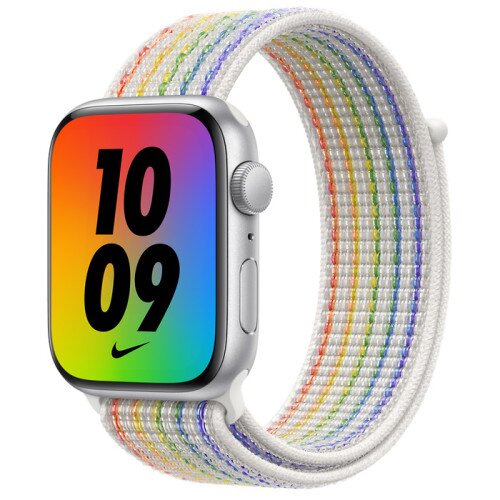 Apple Watch Nike SE Silver Aluminum Case with Nike Sport Loop - Pride Edition - 44mm