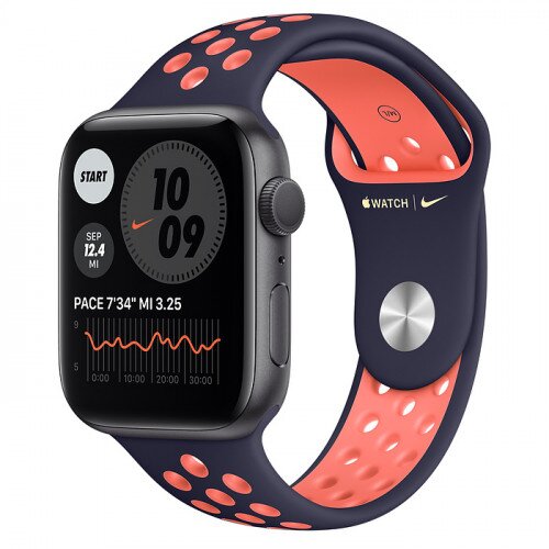 Apple Watch Nike Series 6 Space Gray Aluminum Case with Nike Sport Band - 44mm - Blue Black/Bright Mango
