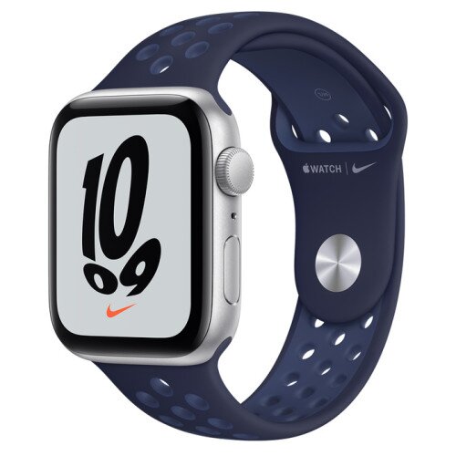 Apple Watch Nike SE Silver Aluminum Case with Nike Sport Band - Midnight Navy/Mystic Navy - 44mm