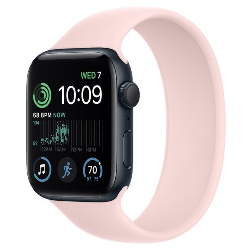 Apple Watch SE (2nd Gen) Midnight Aluminum Case with Solo Loop - Chalk Pink - 44mm - Size-10