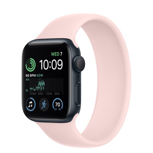 Apple Watch SE (2nd Gen) Midnight Aluminum Case with Solo Loop - Chalk Pink - 40mm - Size-1