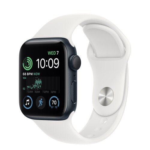 Apple Watch SE (2nd Gen) Midnight Aluminum Case with Sport Band - White - 40mm - M/L