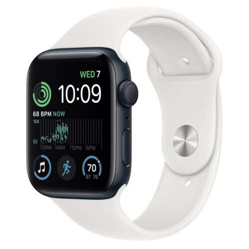 Apple Watch SE (2nd Gen) Midnight Aluminum Case with Sport Band - White - 44mm - S/M