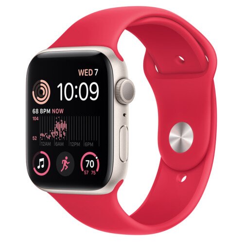 Apple Watch SE (2nd Gen) Starlight Aluminum Case with Sport Band - Red - 44mm - S/M