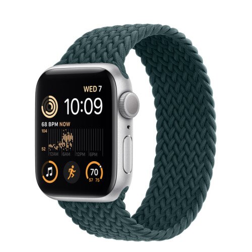 Apple Watch SE (2nd Gen) Silver Aluminum Case with Braided Solo Loop - Rainforest - 40mm - Size-9