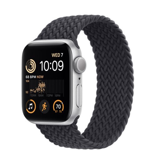 Apple Watch SE (2nd Gen) Silver Aluminum Case with Braided Solo Loop - Midnight - 40mm - Size-1