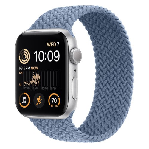 Apple Watch SE (2nd Gen) Silver Aluminum Case with Braided Solo Loop - Slate Blue - 44mm - Size-1