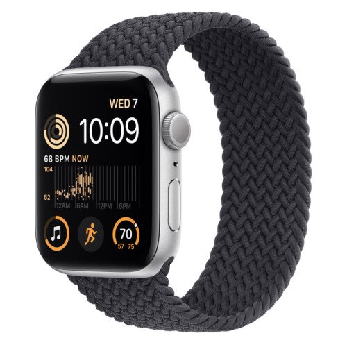 Apple Watch SE (2nd Gen) Silver Aluminum Case with Braided Solo Loop - Midnight - 44mm - Size-5