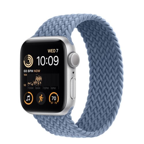 Apple Watch SE (2nd Gen) Silver Aluminum Case with Braided Solo Loop - Slate Blue - 40mm - Size-9