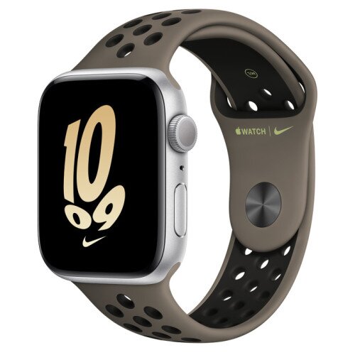 Apple Watch SE (2nd Gen) Silver Aluminum Case with Nike Sport Band - Olive Grey/Black - 44mm - S/M