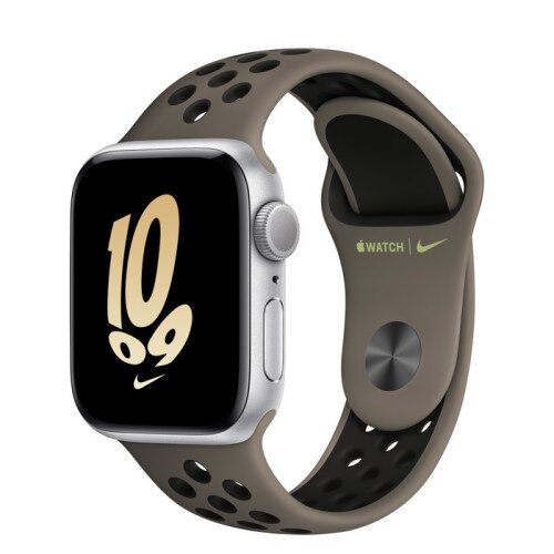 Apple Watch SE (2nd Gen) Silver Aluminum Case with Nike Sport Band - Olive Grey/Black - 40mm - M/L