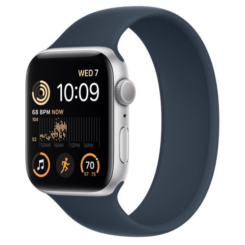 Apple Watch SE (2nd Gen) Silver Aluminum Case with Solo Loop - Storm Blue - 44mm - Size-4