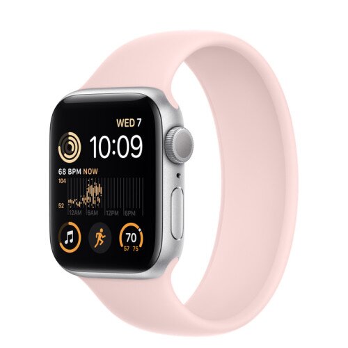 Apple Watch SE (2nd Gen) Silver Aluminum Case with Solo Loop - Chalk Pink - 40mm - Size-6