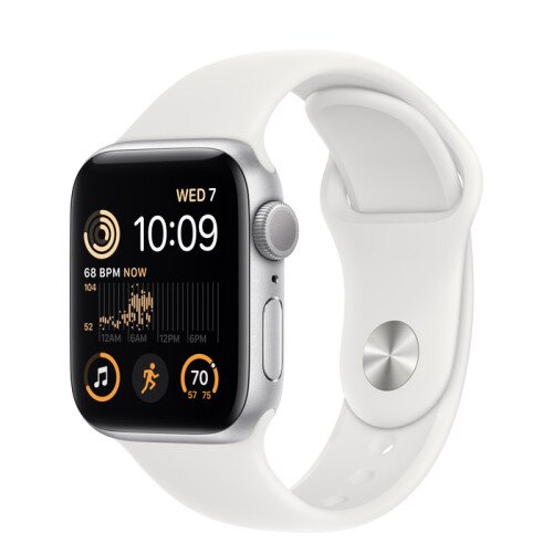 Apple Watch SE (2nd Gen) Silver Aluminum Case with Sport Band - White - 40mm - M/L