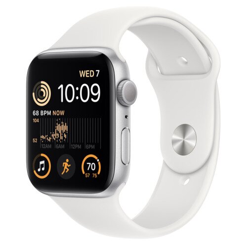 Apple Watch SE (2nd Gen) Silver Aluminum Case with Sport Band - White - 44mm - S/M