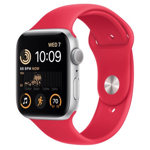 Apple Watch SE (2nd Gen) Silver Aluminum Case with Sport Band - Red - 44mm - M/L