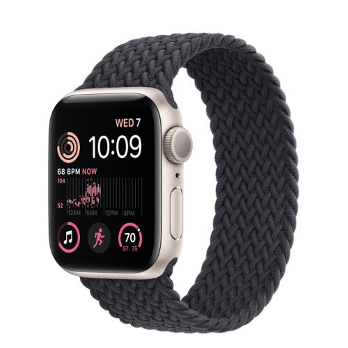 Apple Watch SE (2nd Gen) Starlight Aluminum Case with Braided Solo Loop - Midnight - 40mm - Size-4