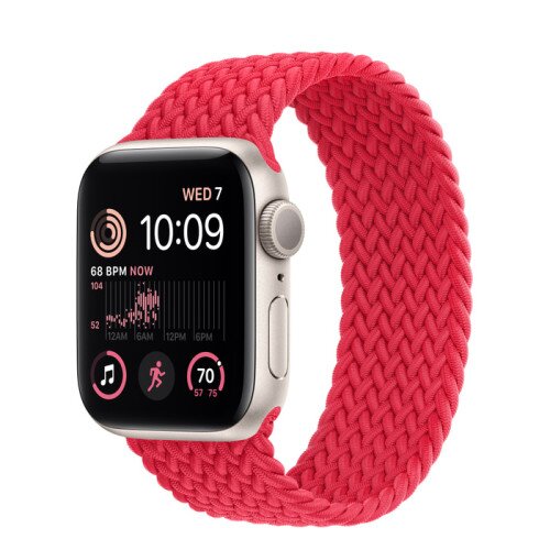 Apple Watch SE (2nd Gen) Starlight Aluminum Case with Braided Solo Loop - Red - 40mm - Size-5