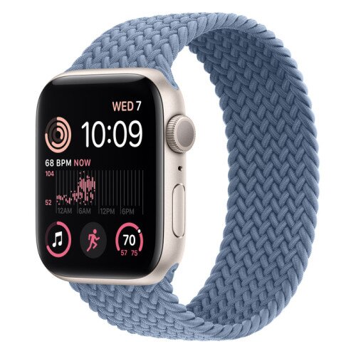Apple Watch SE (2nd Gen) Starlight Aluminum Case with Braided Solo Loop - Slate Blue - 44mm - Size-7