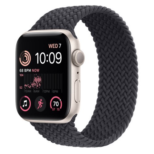 Apple Watch SE (2nd Gen) Starlight Aluminum Case with Braided Solo Loop - Midnight - 44mm - Size-6