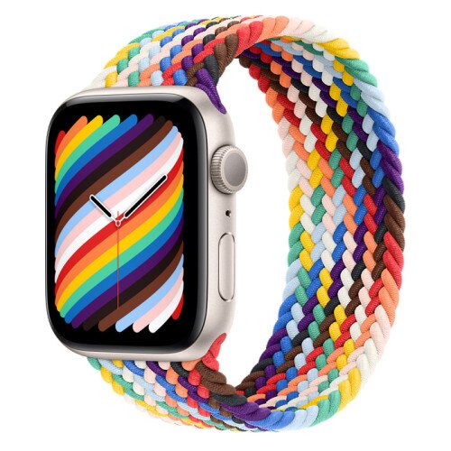 Apple Watch SE (2nd Gen) Starlight Aluminum Case with Braided Solo Loop - Pride Edition - 44mm - Size-9