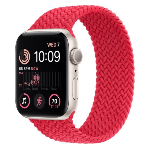 Apple Watch SE (2nd Gen) Starlight Aluminum Case with Braided Solo Loop - Red - 44mm - Size-10