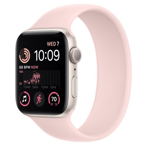 Apple Watch SE (2nd Gen) Starlight Aluminum Case with Solo Loop - Chalk Pink - 44mm - Size-9