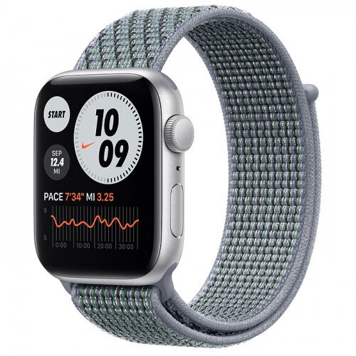 Apple Watch SE Silver Aluminum Case with Nike Sport Loop - 44mm - Obsidian Mist