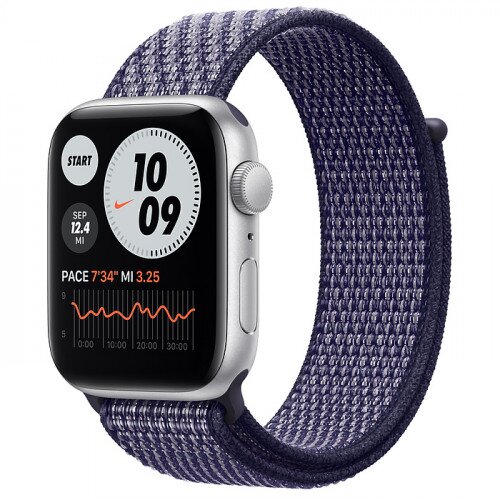 Apple Watch SE Silver Aluminum Case with Nike Sport Loop - 44mm - Purple Pulse