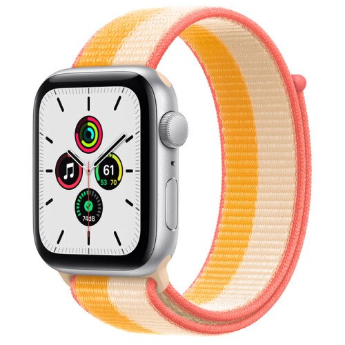 Apple Watch SE Series Silver Aluminum Case with Sport Loop - Maize/White - 44mm