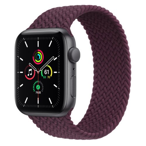 Apple Watch SE Space Gray Aluminum Case with Braided Solo Loop - Dark Cherry - 44mm - 10