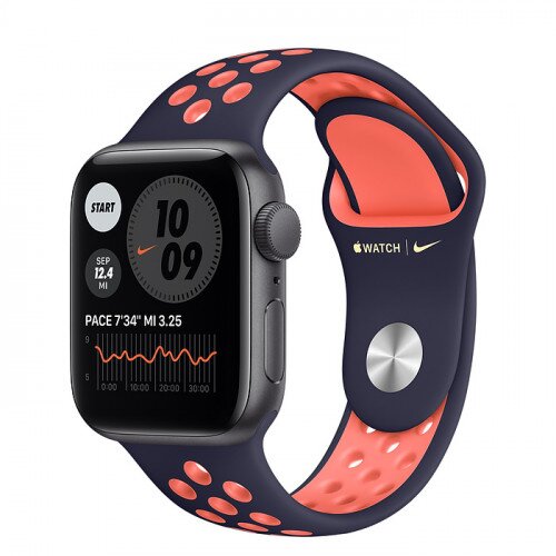 Apple Watch SE Space Gray Aluminum Case with Nike Sport Band - 40mm - Blue Black/Bright Mango