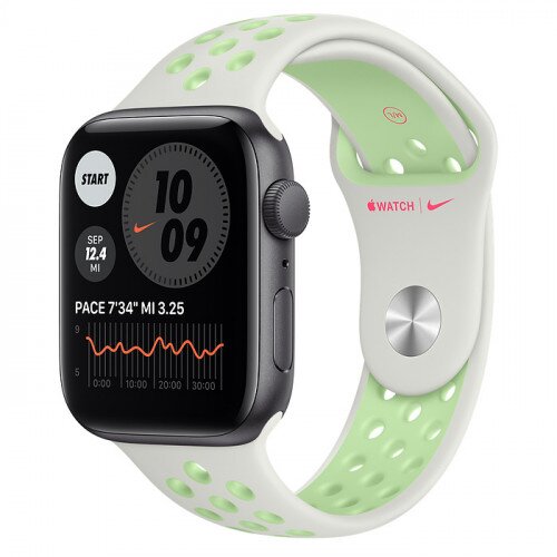 Apple Watch SE Space Gray Aluminum Case with Nike Sport Band - 44mm - Spruce Aura/Vapor Green