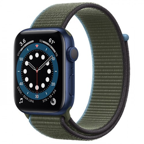 Apple Watch Series 6 Blue Aluminum Case with Sport Loop - 44mm - Inverness Green