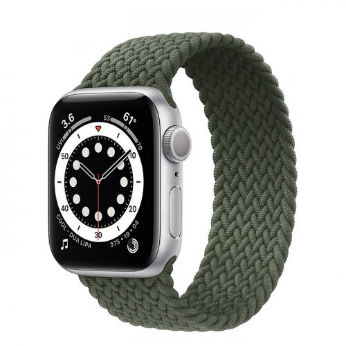 Apple Watch Series 6 Silver Aluminum Case with Braided Solo Loop - 40mm - Size-9 - Inverness Green