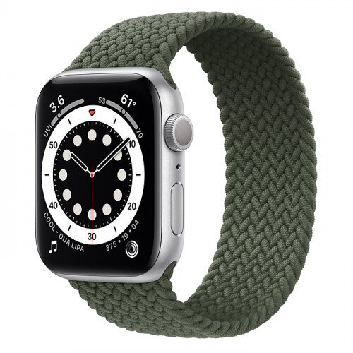 Apple Watch Series 6 Silver Aluminum Case with Braided Solo Loop - 44mm - Size-8 - Inverness Green