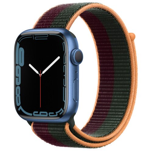 Apple Watch Series 7 Blue Aluminum Case with Sport Loop - Dark Cherry/Forest Green - 45mm