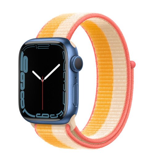 Apple Watch Series 7 Blue Aluminum Case with Sport Loop - Maize/White - 41mm