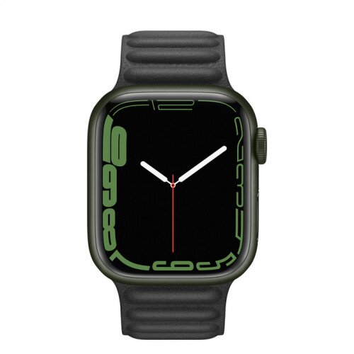 Apple Watch Series 7 Green Aluminum Case with Leather Link - Black - 41mm - M/L