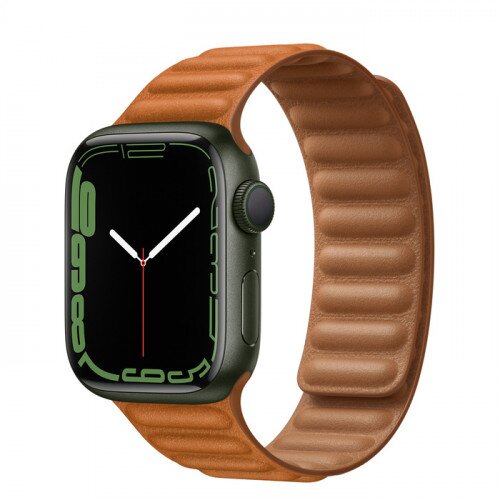Apple Watch Series 7 Green Aluminum Case with Leather Link - Golden Brown - 41mm - M/L